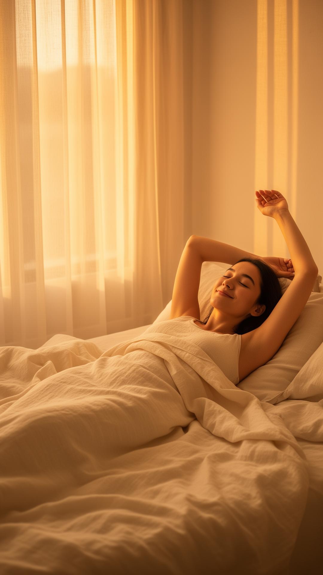 Waking up refreshed in soft morning light